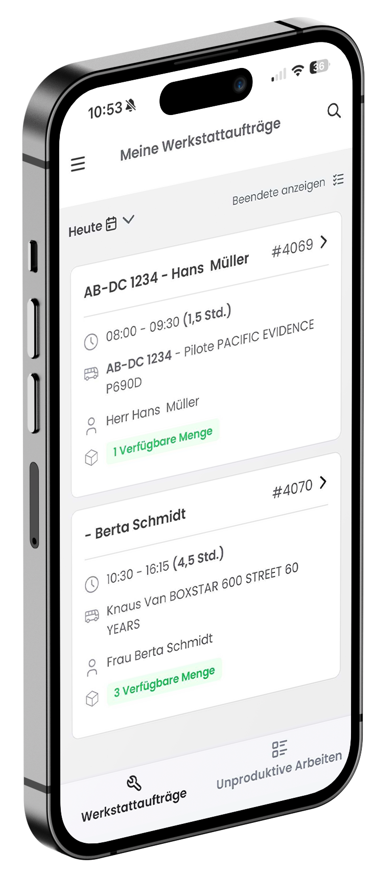 Verendus Werkstatt-App auf iPhone